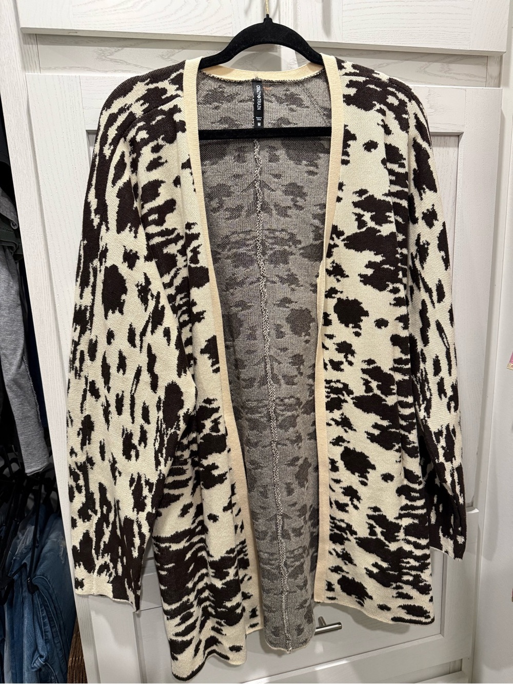 Crazy Train Brown and Cream Cow Print Open Cardigan